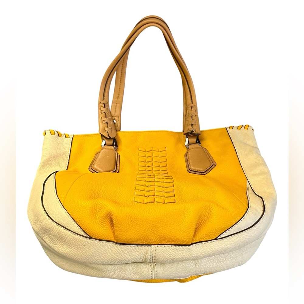 Oryany Lyssie Large Yellow Soft Pebble Leather Tote Cream Patterned SOLD! - Picture 4 of 11